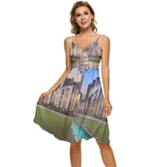 Building City Urban Path Road Skyline Sleeveless Tie Front Chiffon Dress by uniart180623