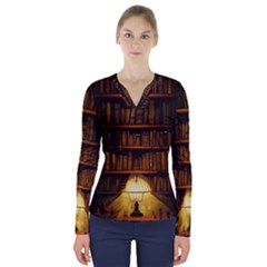 Books Library V-neck Long Sleeve Top