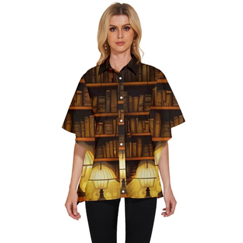 Books Library Women s Batwing Button Up Shirt by uniart180623