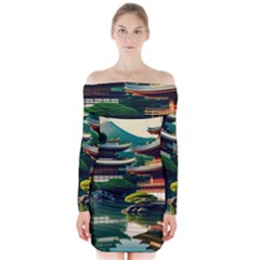 Japan Mount Fuji Japanese Long Sleeve Off Shoulder Dress by uniart180623