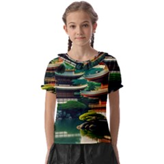 Japan Mount Fuji Japanese Kids  Frill Chiffon Blouse by uniart180623