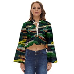 Japan Mount Fuji Japanese Boho Long Bell Sleeve Top by uniart180623