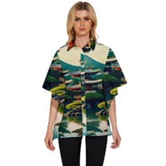 Japan Mount Fuji Japanese Women s Batwing Button Up Shirt