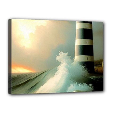 Sea Ocean Waves Lighthouse Nature Canvas 16  X 12  (stretched) by uniart180623