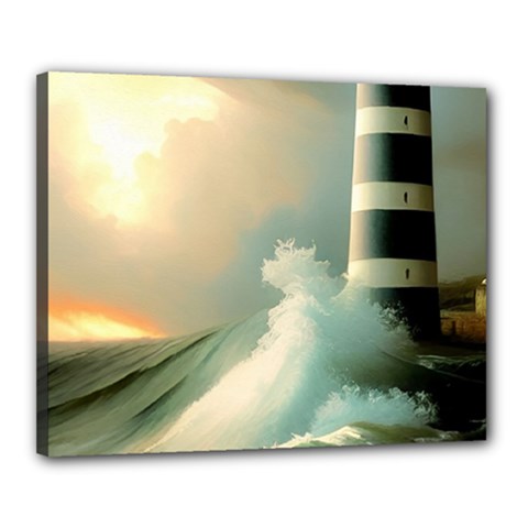 Sea Ocean Waves Lighthouse Nature Canvas 20  X 16  (stretched) by uniart180623