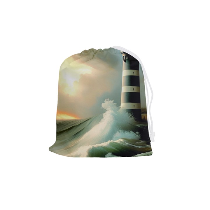 Sea Ocean Waves Lighthouse Nature Drawstring Pouch (Medium)