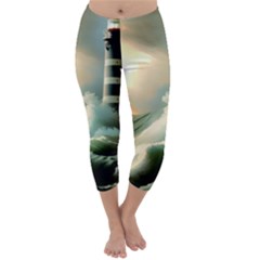 Sea Ocean Waves Lighthouse Nature Capri Winter Leggings  by uniart180623