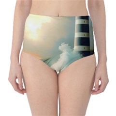 Sea Ocean Waves Lighthouse Nature Classic High-waist Bikini Bottoms by uniart180623