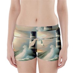 Sea Ocean Waves Lighthouse Nature Boyleg Bikini Wrap Bottoms by uniart180623