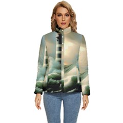 Sea Ocean Waves Lighthouse Nature Women s Puffer Bubble Jacket Coat by uniart180623