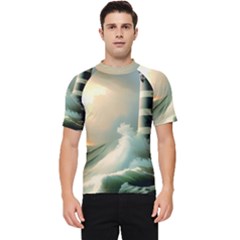 Sea Ocean Waves Lighthouse Nature Men s Short Sleeve Rash Guard by uniart180623