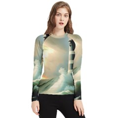 Sea Ocean Waves Lighthouse Nature Women s Long Sleeve Rash Guard by uniart180623