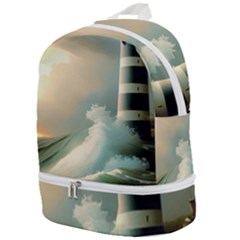 Sea Ocean Waves Lighthouse Nature Zip Bottom Backpack by uniart180623