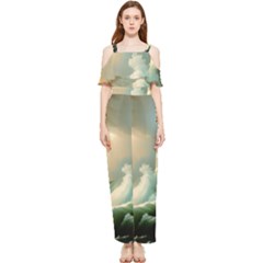 Sea Ocean Waves Lighthouse Nature Draped Sleeveless Chiffon Jumpsuit by uniart180623