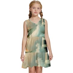 Sea Ocean Waves Lighthouse Nature Kids  Sleeveless Tiered Mini Dress by uniart180623