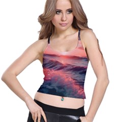 Ocean Waves Sunset Spaghetti Strap Bra Top by uniart180623