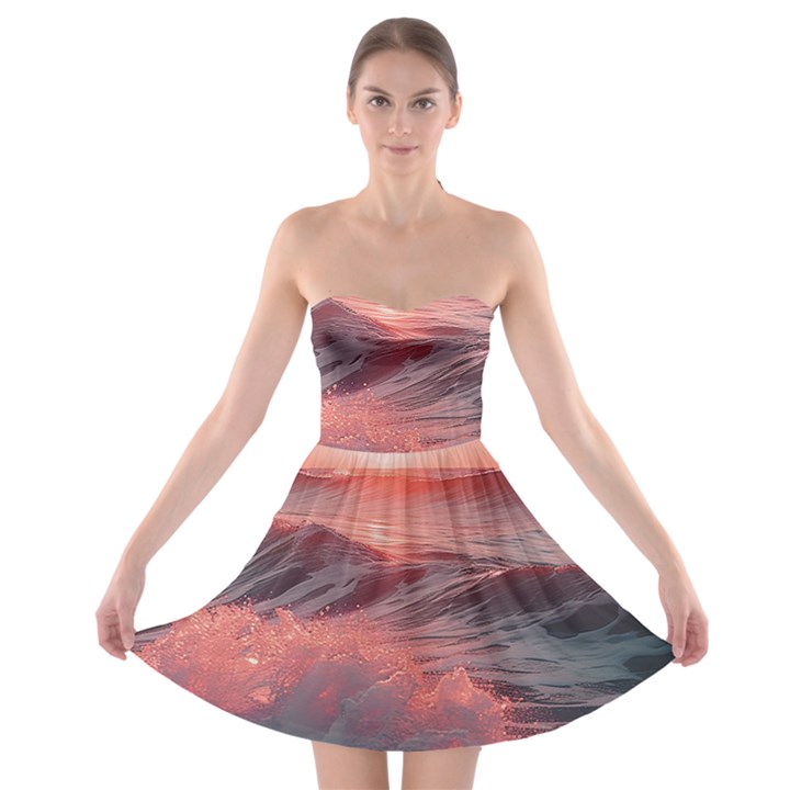 Ocean Waves Sunset Strapless Bra Top Dress