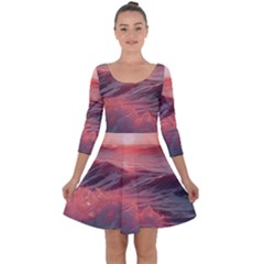 Ocean Waves Sunset Quarter Sleeve Skater Dress by uniart180623