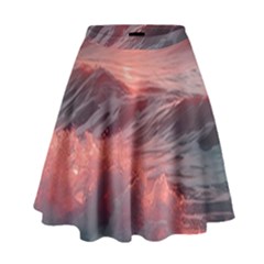 Ocean Waves Sunset High Waist Skirt by uniart180623