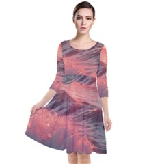 Ocean Waves Sunset Quarter Sleeve Waist Band Dress by uniart180623