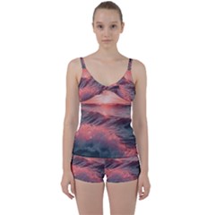 Ocean Waves Sunset Tie Front Two Piece Tankini by uniart180623