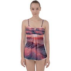 Ocean Waves Sunset Babydoll Tankini Top by uniart180623