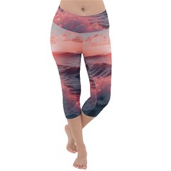 Ocean Waves Sunset Lightweight Velour Capri Yoga Leggings by uniart180623