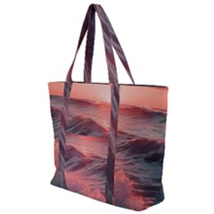 Ocean Waves Sunset Zip Up Canvas Bag by uniart180623