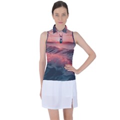 Ocean Waves Sunset Women s Sleeveless Polo T-shirt by uniart180623