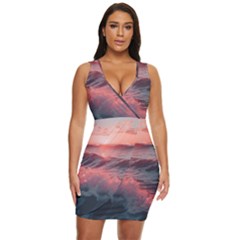 Ocean Waves Sunset Draped Bodycon Dress by uniart180623