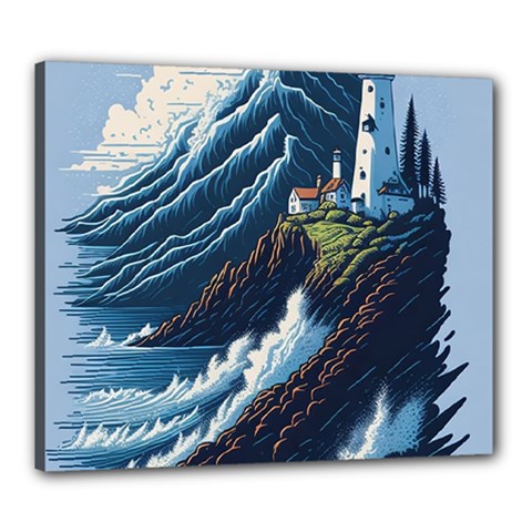 Lighthouse Sea Waves Canvas 24  X 20  (stretched) by uniart180623