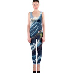 Lighthouse Sea Waves One Piece Catsuit by uniart180623