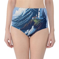 Lighthouse Sea Waves Classic High-waist Bikini Bottoms by uniart180623