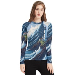 Lighthouse Sea Waves Women s Long Sleeve Rash Guard by uniart180623