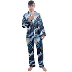 Lighthouse Sea Waves Men s Long Sleeve Satin Pajamas Set by uniart180623