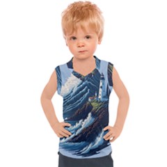 Lighthouse Sea Waves Kids  Sport Tank Top