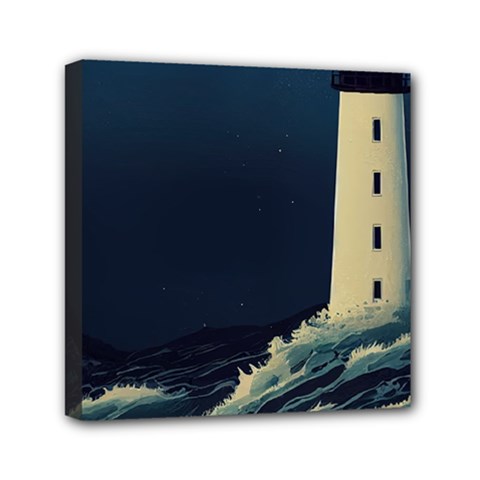 Lighthouse Lunar Eclipse Blood Moon Mini Canvas 6  X 6  (stretched) by uniart180623