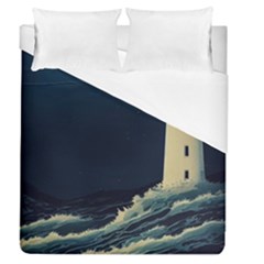 Lighthouse Lunar Eclipse Blood Moon Duvet Cover (queen Size) by uniart180623