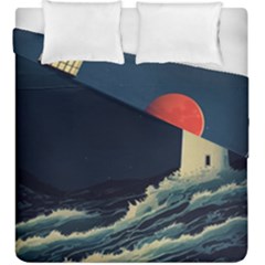 Lighthouse Lunar Eclipse Blood Moon Duvet Cover Double Side (king Size) by uniart180623