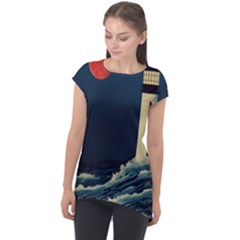 Lighthouse Lunar Eclipse Blood Moon Cap Sleeve High Low Top by uniart180623