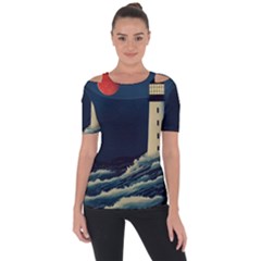 Lighthouse Lunar Eclipse Blood Moon Shoulder Cut Out Short Sleeve Top by uniart180623