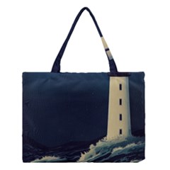 Lighthouse Lunar Eclipse Blood Moon Medium Tote Bag by uniart180623