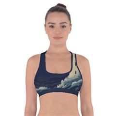 Lighthouse Lunar Eclipse Blood Moon Cross Back Sports Bra by uniart180623