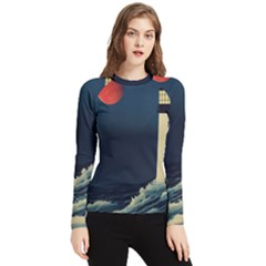 Lighthouse Lunar Eclipse Blood Moon Women s Long Sleeve Rash Guard by uniart180623