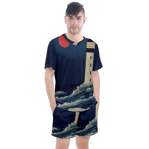 Lighthouse Lunar Eclipse Blood Moon Men s Mesh T-shirt And Shorts Set by uniart180623