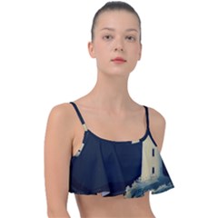 Lighthouse Lunar Eclipse Blood Moon Frill Bikini Top by uniart180623