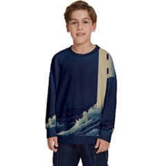 Lighthouse Lunar Eclipse Blood Moon Kids  Crewneck Sweatshirt