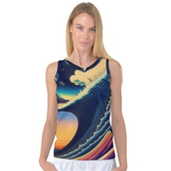 Japanese Japan Waves Sea Ocean Women s Basketball Tank Top by uniart180623