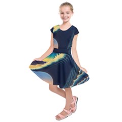 Japanese Japan Waves Sea Ocean Kids  Short Sleeve Dress by uniart180623