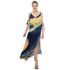 Japanese Japan Waves Sea Ocean Maxi Chiffon Cover Up Dress by uniart180623